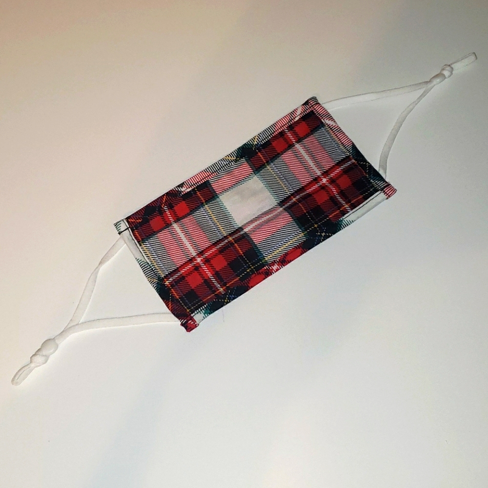 3/$10 Plaid mask women's tartan red white festive